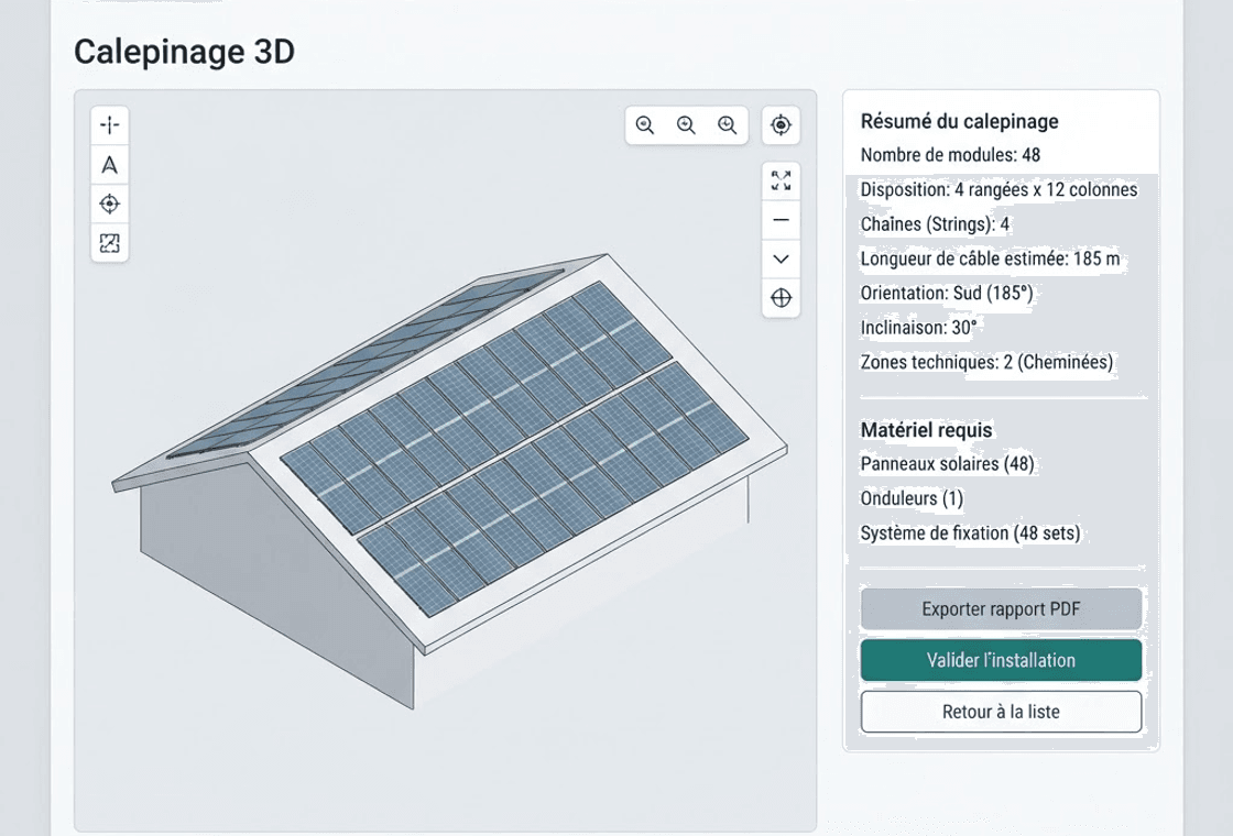 Aperçu du module Calepinage 3D de PVOS Pro